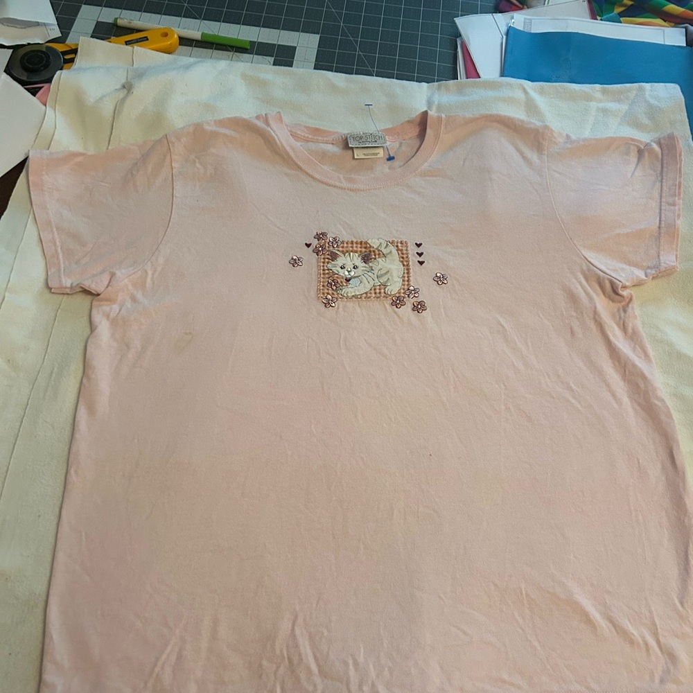 Women's Pink Graphic Short Sleeve Tee vintage top stitch by morning sun